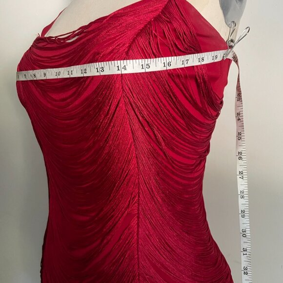 Guess Red Draped Fringe Bodycon Dress - Picture 10 of 13